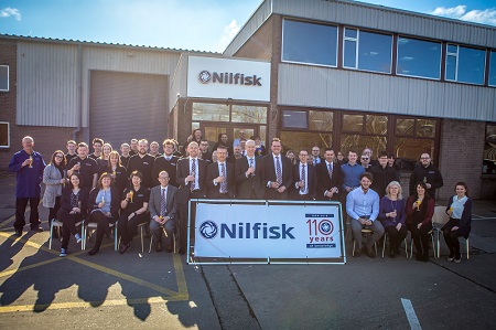 The team at Nilfisk’s Penrith head office celebrate the compay’s 110 year anniversary with Anders Terkildsen, Executive Vice President of the Nilfisk Group.